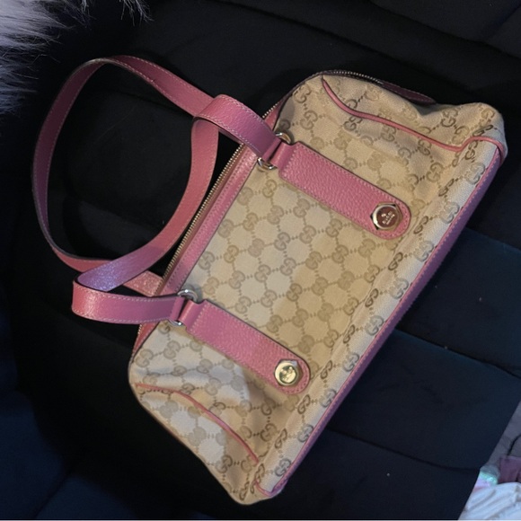 Gucci GG Mini Boston Bag Canvas x Leather Beige Pink Gold Hardware Made In Italy - Picture 2 of 12